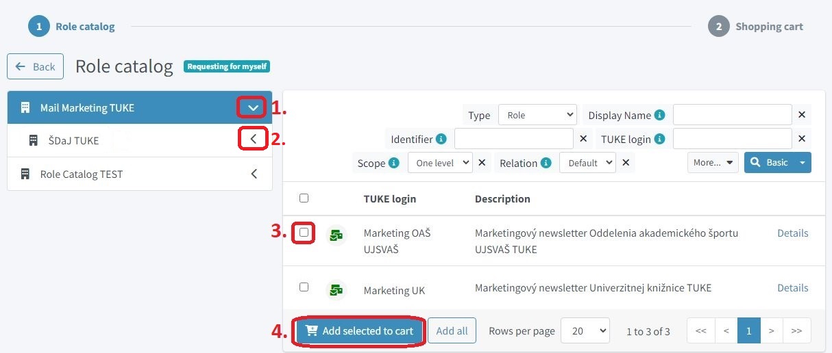 Selecting the category of marketing newsletters - screen example
