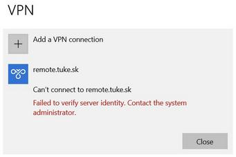 VPN Error message - Can't connect to remote.tuke.sk